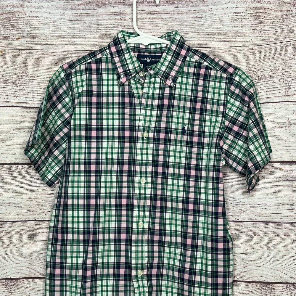 Ralph Lauren Short Sleeve Cotton Plaid Button Down Shirt Size 7